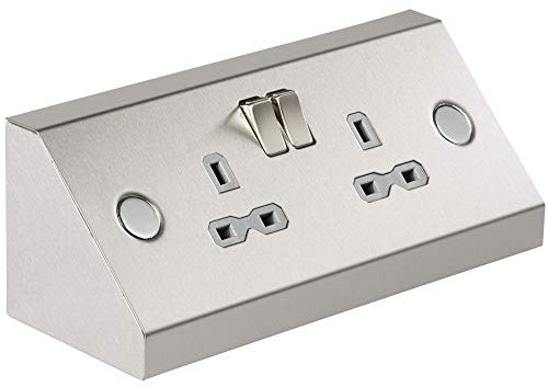 Knightsbridge SKR008 13A 2G Mounting DP Switched Socket - Stainless Steel with grey insert, Silver