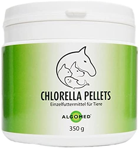 Chlorella Pellets aus Deutschland - Einzelfuttermittel für Tiere wie Hund, Katze, Pferd - Premium Chlorella Algen Trockenfutter - Chlorella Vulgaris roh, vegan, rein und kontrolliert | Algomed 350g