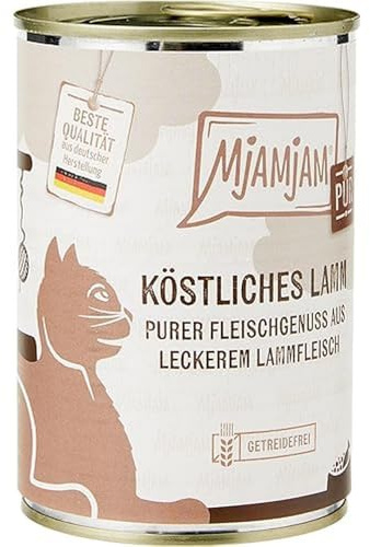 MjAMjAM - premium våtfoder för katter - ren köttnjutning - läcker rent lamm, 6 st (6 x 400 g), spannmålsfri med extra kött
