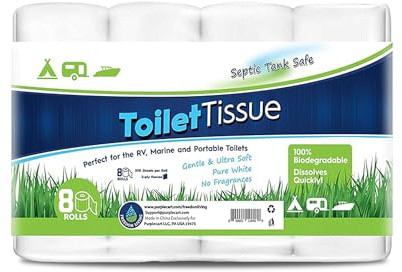 Freedom Living Toilettenpapier für Wohnmobile, 2-lagig, 8 Rollen, je 500 Blatt) – biologisch abbaubares Klärgrubensicheres, schnell lösliches Toilettenpapier für Camping, Marine, Wohnmobil-Haltung