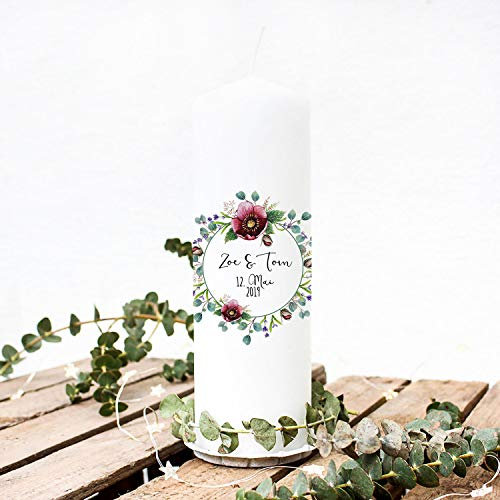 Hochzeitskerze Kerze zur Hochzeit Trauung Traukerze Vermählung mit Blumenkranz floral Wunschnamen & Datum wk95 ilka parey wandtattoo-welt®