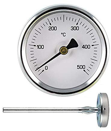 Termometro Forni A Legna - Barbecue E Fumi 0-500gr Con Sonda Rigida Da 20 Cm - Temperatura