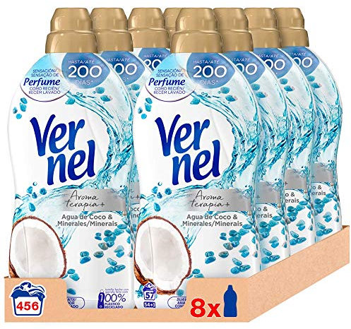 Vernel Suavizante Concentrado para la Ropa Aromaterapia Agua de Coco & Minerals - Juego de 8 unidadesx57D, Total 456 Lavados (10.4 L)