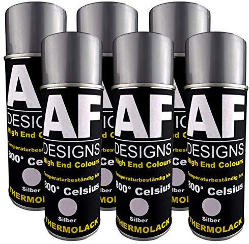 Alex Flittner Designs Thermolack Spray 6 Spraydosen Ofenlack Auspufflack Hitzebeständig 800 °C silber 400ml Schützt Motor und Auspuff vor Rost