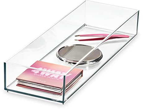 iDesign Plastic Makeup Drawer Organizer Tray - Vanity Organizer or Desk Drawer Organizer - Clear/Matte White