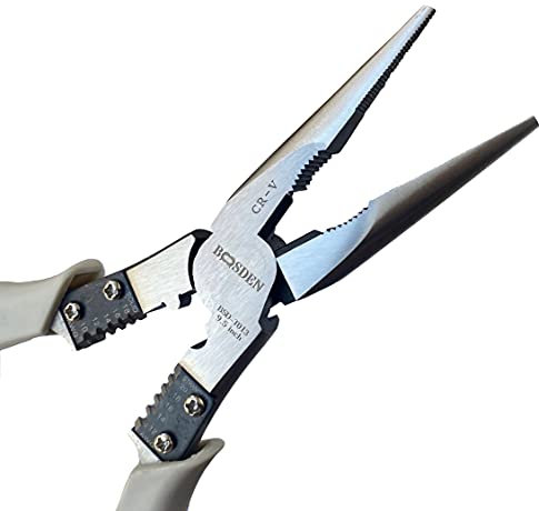 BOOSDEN Needle Nose Pliers Heavy Duty,9 inch Long Nose Pliers with Side Cutters, Wire Stripper Crimper Winding Pinching Function, Multitools Industrial Combination Pliers with a Portable Belt Holster