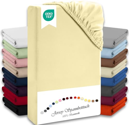 Julido Jersey Spannbettlaken 140x200 cm, Weiches Betttuch mit Gummizug, Baumwolle Oeko-Tex, Farben: Weizen, Anthrazit, Aubergine, Altrosa, Atmungsaktiv & Hautfreundlich