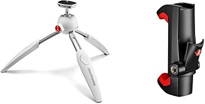 Manfrotto MTPIXIEVO-BK Treppiedi da Tavolo a 2 Sezioni, Bianco & Mcpixi Attacco Universale Per Smartphone, Versione Pro, Nero, 3.9 x 9.3 x 14.7 cm; 41 grammi