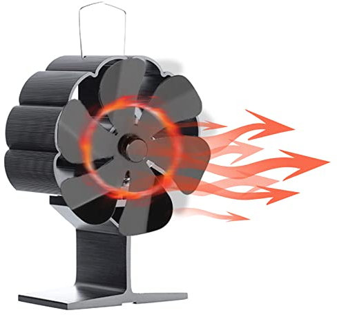 Momooda 6 Pales Ventilateur poele à bois Mini alimenté par la chaleur Ventilateur pour poele Silencieux pour Poêle à Bois/Cheminée/Gaz/Granulés/Bûches Le noir