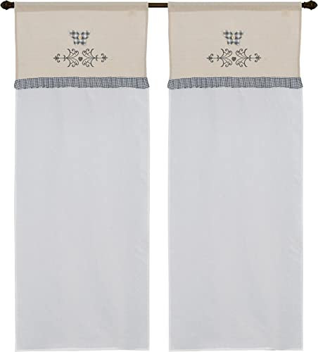 Par de cortinas de cristal para cocina art valence shabby tejido efecto lino seda de poliéster con aplicación mariposa motivo escocés e inserciones provenzales med. 60 x 240 cm dis gran tirol gris