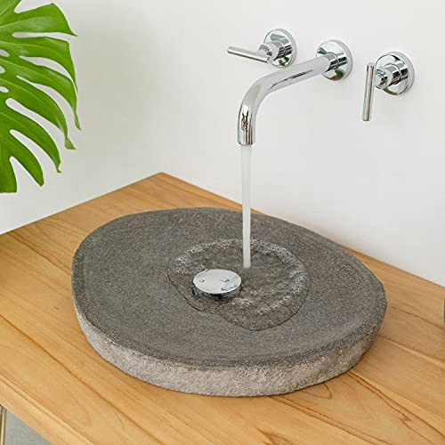 Naturstein Waschbecken extraflach ca. 40 cm natur Unikat Bad WC Garten Waschschale Flußstein Aufsatz-Waschbecken Wohnfreuden