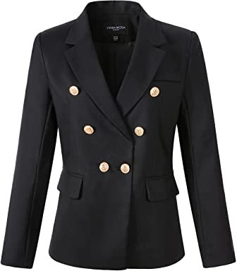Zweireihiger Blazer für Damen, Arbeitsanzug, Schwarz, 34