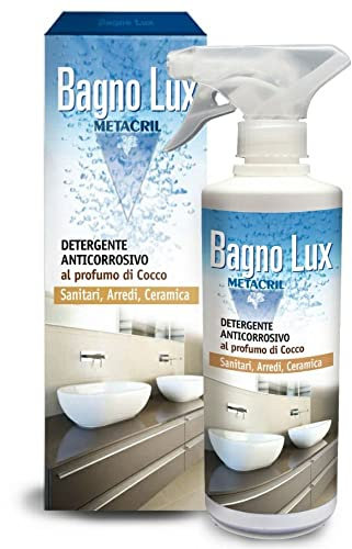 Metacril Bagno Lux con Vaporizzatore, Detergente Anticorrosivo, per Sanitari, Arredi e Ceramica, Nota Aromatica al Cocco - 500 ml