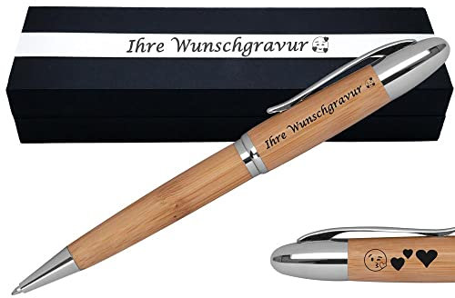 Juwelier Schönschmied Kugelschreiber aus Bambus mit Gravur | blau schreibend | Kugelschreiber personalisiert | Wunschgravur mit Symbolen PS218_OPTION_BOX_B