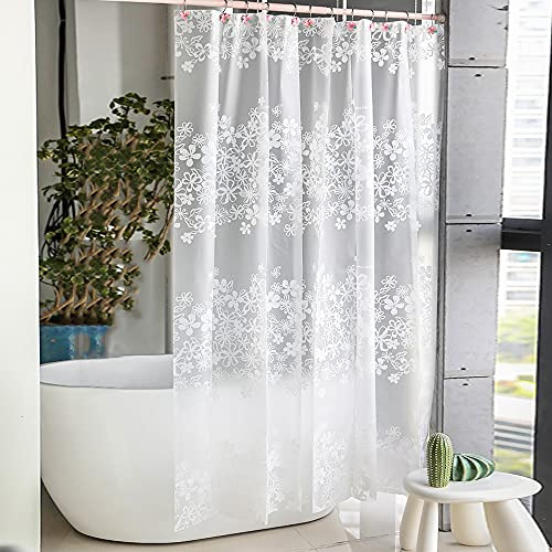 Vllcsla Tenda Doccia Antimuffa Impermeabile Fiore 200x200 cm, 200 cm Largo Tenda Doccia, 200 Altezza, Tende da Vasca Bagno con Ganci a U, Tende Bagno Angolare Bianca Fiore, Llavabili, Idrorepellenti