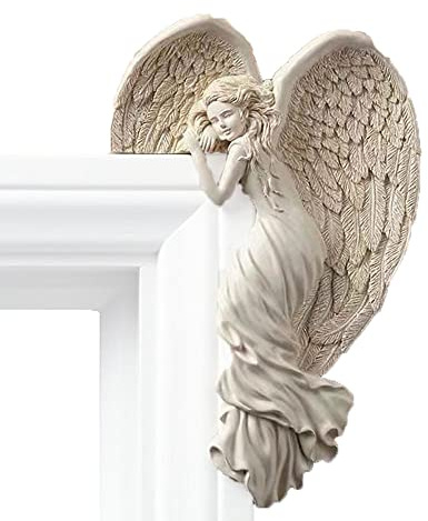 zalati Marco de puerta con patrón de ángel, escultura de pared de resina, adornos decorativos para sala de estar, dormitorio, oficina, derecha