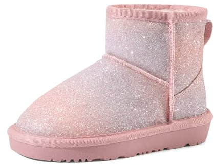 DREAM PAIRS pojkar flickor småbarn/små barn/stora barn fuskpäls fodrad ankel snöstövlar barn vinterskor, Rosa, 5 Big Kid