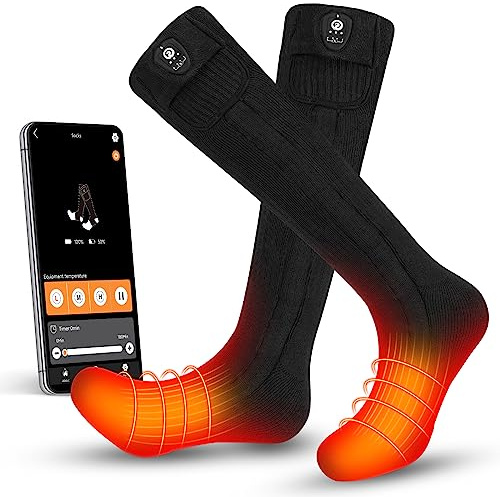 SNOW DEER Heated Socks for Men Women, App Control Rechargeable Electric Heating Warm Sock for Skiing Snowboarding Outdoors (Black, M)