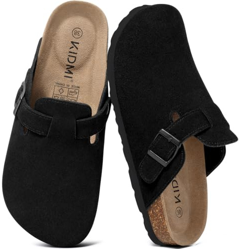 KIDMI Genuine Suede Clogs Women Cork Footbed Leather Mules Arch Support | adjustable buckle,arch support,non-slip sole,lightweight,indoor outdoor,comfy all day,versatile