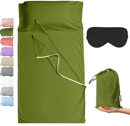 Cozysilk Marke – GANNAFEE Baumwollschlafsack mit Reißverschluss – 100% Baumwolle Reiselaken Schlafsack Erwachsene – Reiseschlafsack für Hotels Camping Wandern (Doppelbett – 180,3 x 221 cm, Olivgrün)