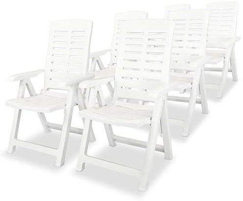puraday Garten-Liegestühle 6 STK. Kunststoff Weiß 60x61x108 cm Plastik Gartenstuhl Balkonstuhl Campingstuhl Klappbar Gartensessel Klappsessel Terrassenstühle für Terrasse Garten