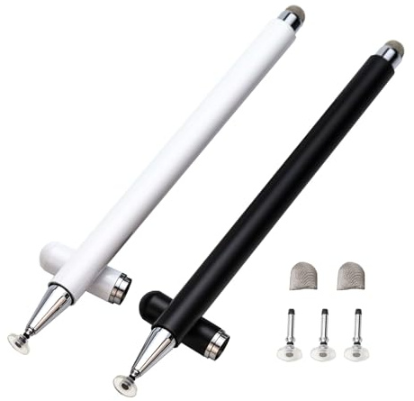 Twiller Penna per tablet a disco, penna per tablet 2 in 1 per tutti i tablet con cappuccio magnetico, penna di input in 2 pezzi, penna touch stilo, penna per cellulare, compatibile con iPhone, iPad, S