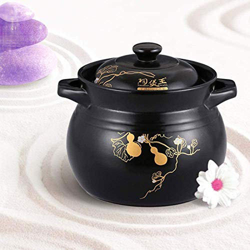 Casseruola Casseruola con Coperchio, Padella - Grande casseruola Rotonda in Ceramica in gres, Doppio Manico, Casseruola/Nero/2,3 L (Nero 3.2L)