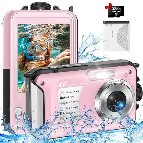 Unterwasserkamera Yixinxin 4K Digitalkamera wasserdichte 56MP Autofokus wasserdichte Kamera Fotokamera mit 32GB Karte