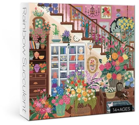 Casse-tête de plante florale de 1000 pièces pour adultes, puzzle coloré esthétique floral artistique, joli puzzle de chat en forme de tasse de thé Housepant