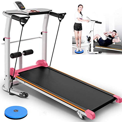 Klappbares Laufband, mechanisch, mit Handläufen, Heim-/Indoor-Sport-Fitnessgeräte, kompaktes Fitness-Laufen und Gehen, geeignet für Familie, Büro, Schlafsaal usw. (Rosa) (Pink)