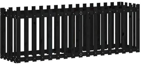 Hochbeet aus Holz, Lattenzaun Design Blumenbeet Blumenkasten Pflanzkasten Pflanzbeet Gartenbeet Pflanzkübel für Garten & Balkon, Schwarz 200x50x70 cm Massivholz Kiefer