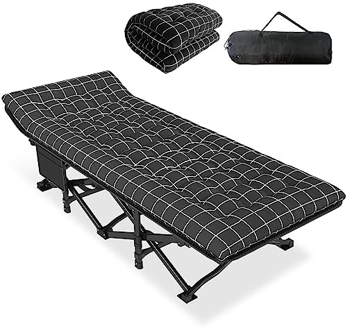 ATORPOK SHOP Camp Beds for Adults with Cushion, Comfortable Travel Camping Cot for Sleeping, Portable Tent cot with Carry Bag Supports 450 lbs (Black)