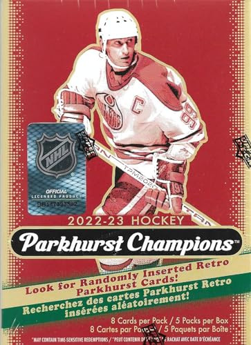 2022 2023 Upper Deck Parkhurst Champions Hockey Series Blaster Box lanzada en 2024 con 5 cartas paralelas plateadas por caja más
