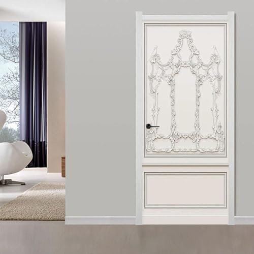 Door Wallpaper Relief White Plaster 3D Door Mural Removable Self-Adhesive Wall Art Stickers Photo Mural Wallpaper DIY Kids Child Bedrooms Bathroom Home Decor Poster Door Photos Decoration 7-3I4W2N3S6