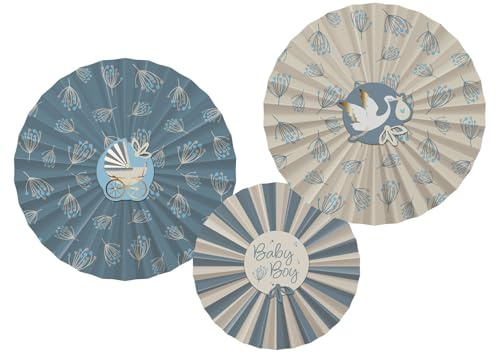 Folat B.V.-Folat 24986 Shower Deko, Babyparty, Blau, WeißDeko-Fan-Set-Blooming Baby Boy-3 pieces, color azul