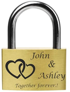 FANSTIK Personalisierbares Vorhängeschloss (hergestellt in den USA), Jahrestag, Liebesschloss für Brücke, Hochzeit, personalisiertes graviertes Vorhängeschloss für Ihre Liebste, L (40 mm) x H