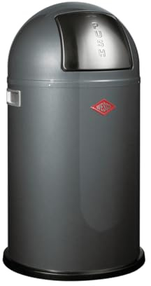 WESCO Pushboy junior Mülleimer in der Farbe graphit, pulverbeschichtetes Stahlblech, 22 Liter Volumen, große Edelstahlklappe, herausnehmbarer Innenbehälter