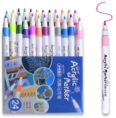 OWLMATE 24 Farbe Acrylstifte für Steine Wasserfest Multimarker Steine Bemalen Steine Bemalen Stifte für Holz, Leinwand, Glas, Papier, Keramik