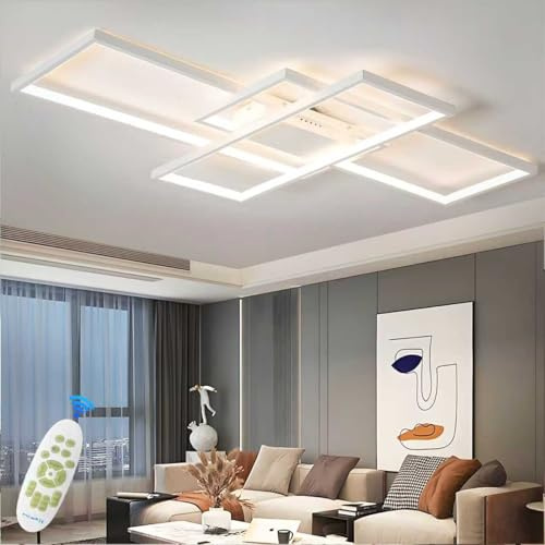 TJSC LED Deckenleuchte Modern Design Deckenlampe Wohnzimmer, 65W Dimmbar WohnzimmerLampe Decke Mit Fernbedienung, Rechteckig Deckenleuchte Weiß Für Schlafzimmer Küche Wohnzimmer Beleuchtung, 80cm