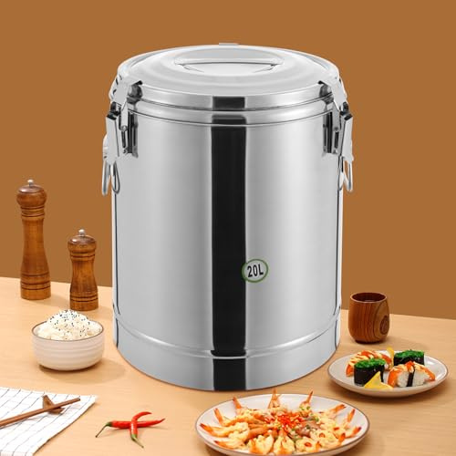 Apriltop 304 Edelstahl Eimer mit Deckel und Schnallen, für Küche Restaurant Outdoor, Milchkanne 20L, für Flüssigkeit und Getreide, Luftdichte Vorratsbehälter Groß