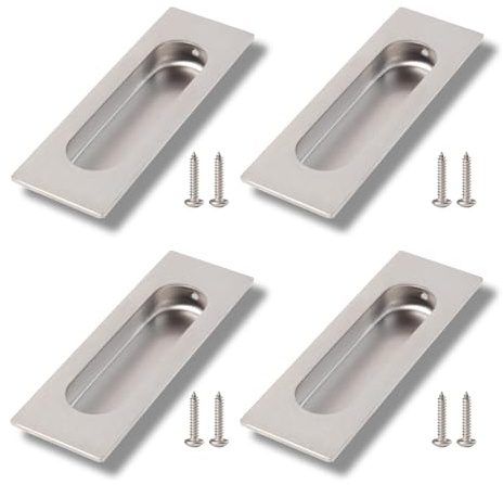 Keboyoe 4 Piezas Tiradores de Puertas Correderas Empotrados Tiradores Empotrados Puerta Corredera Tirador Embutido Puerta Corredera Acero Inoxidable con Tornillos para Muebles Armarios Gabinete Cajón
