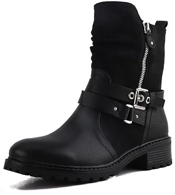Pogolino Damen Stiefeletten Nieten Biker Boots mit Reißverschluß flach bequem Stiefel 2520