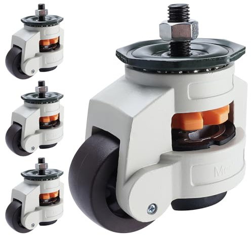Homtone Schwerlastrollen 50mm 4er Set 2000kg Industrie Möbel Lenkrollen | 360° Schwerlastrollen für Werkbank & Maschinen, Höhenverstellbar, Robuste Transportrollen Schwerlast für Transport & Outdoor