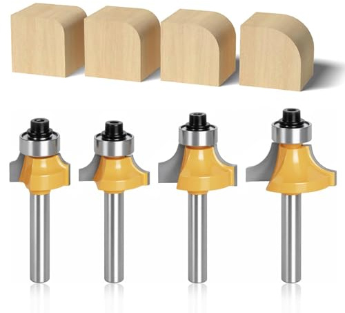 Fhioevt 4 Stück Abrundfräser 6 mm Schaft Fräser für Oberfräse 6 mm Schaft Radiusfräser Set mit Kugellager Fräskopf für Oberfräse Rundfräser für Zimmerei Fasen Holzbearbeitung Trimmen