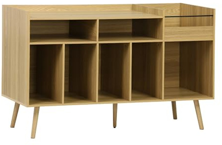 sweeek - Mueble de vinilos XL Estilo escandinavo, 130cm, Dune, Natural, 130x50x80 cm