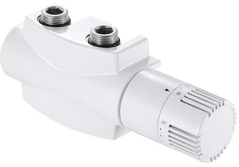 PESENXAN Multiblock Set für Heizkörper Anschlussarmatur mit Thermostat, Hahnblock Heizkörper Ventil Eck- und Durchgangsform 50mm, Heizkörperventil für Badheizkörper Heizungszubehör (G1/2,Weiß)