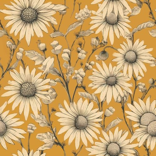 Livelynine Papel Pintado Pared Flores Amarillo Mostaza 44.5CMx7M Vinilo Adhesivo Pared Floral Amarillo Papel Adhesivo para Muebles Flores Art Deco Papeles Tapiz Paredes Habitacion Baño Florecitas