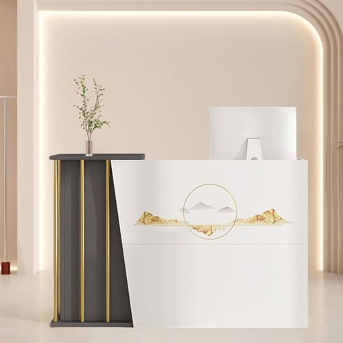 Weiße Empfangstheke mit Kassentisch-Funktion - Stabile Rezeption aus Holz & Metall für Geschäfte,Hotel Small Bar Beauty Salon Bekleidungsgeschäft Kassierer Rezepti(Size:100x40x90cm,Color:Muster)