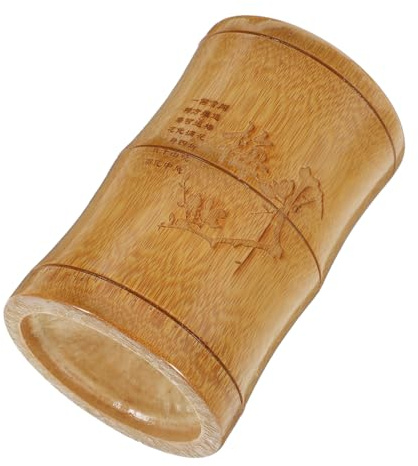 HOMSFOU Pot à Crayons Bambou Et Bois De 13 Cm x 8-10 Cm, Organisateur De Bureau Multifonction, Porte-stylos Sculpté, Rangement Pour Pinceaux Et Maquillage, Accessoire Décoration Bureau Chinois