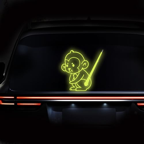 Iprokiu High Intensity Reflective Cute Monkey Rear Window Wiper Sticker Funny Monkey Moving Tail Waving Wiper Sticker for SUV Waterproof Animal Rear Wiper Decal (Fluorescent Green)